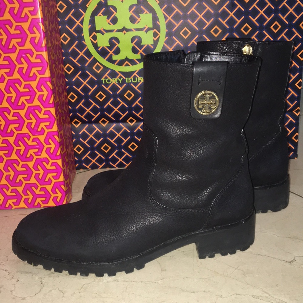 Tory Burch Black Pebble Leather Boots